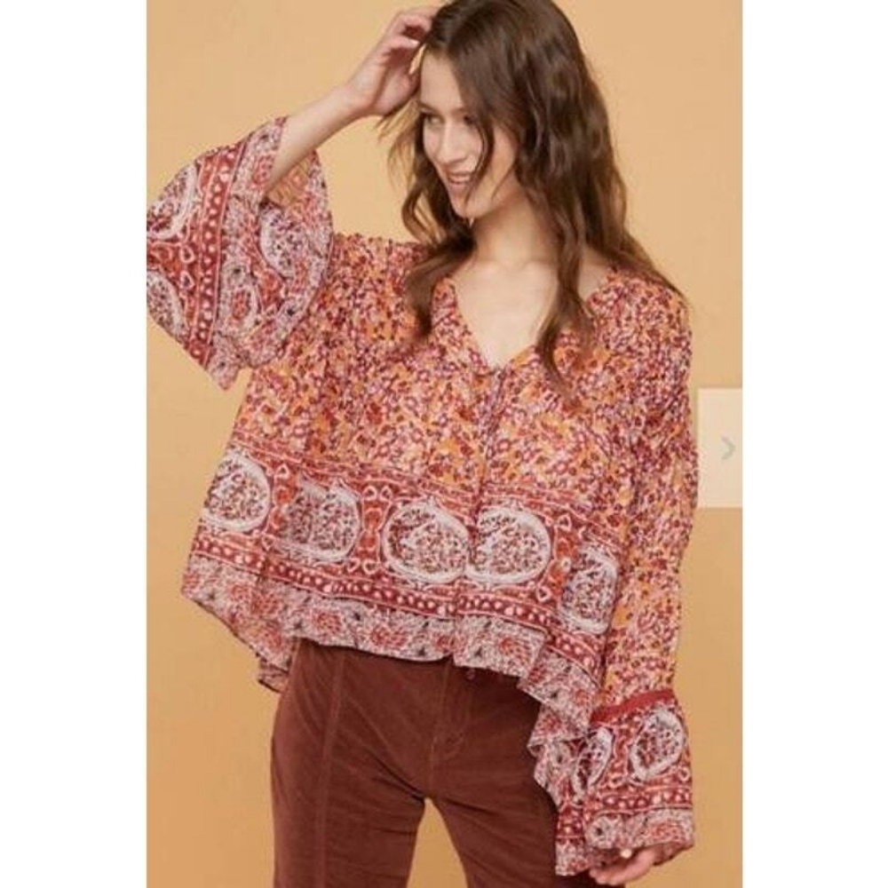 Free People Lorraine Tiered Tie Front Kimono